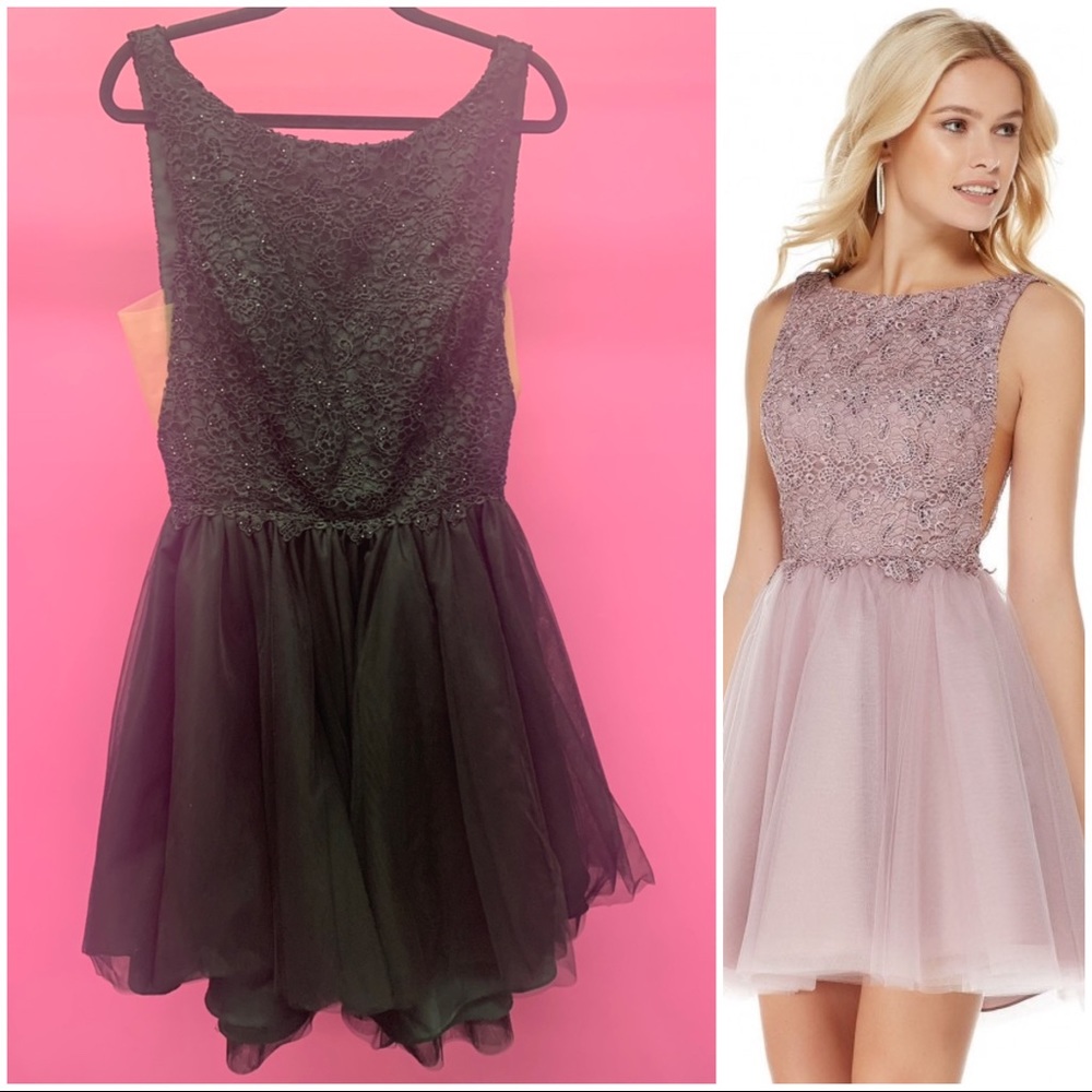 Alyce 3801 Short Black Lace Dress with Tulle Skirt